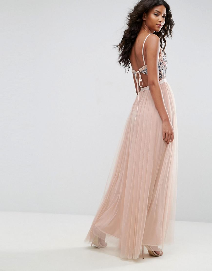 needle & thread embellished tiered tulle maxi dress in rouge