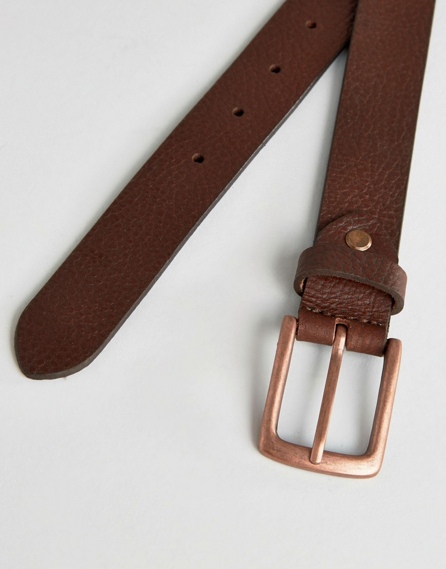 ASOS Leather Belt With Rose Gold Buckle in Brown for Men - Lyst