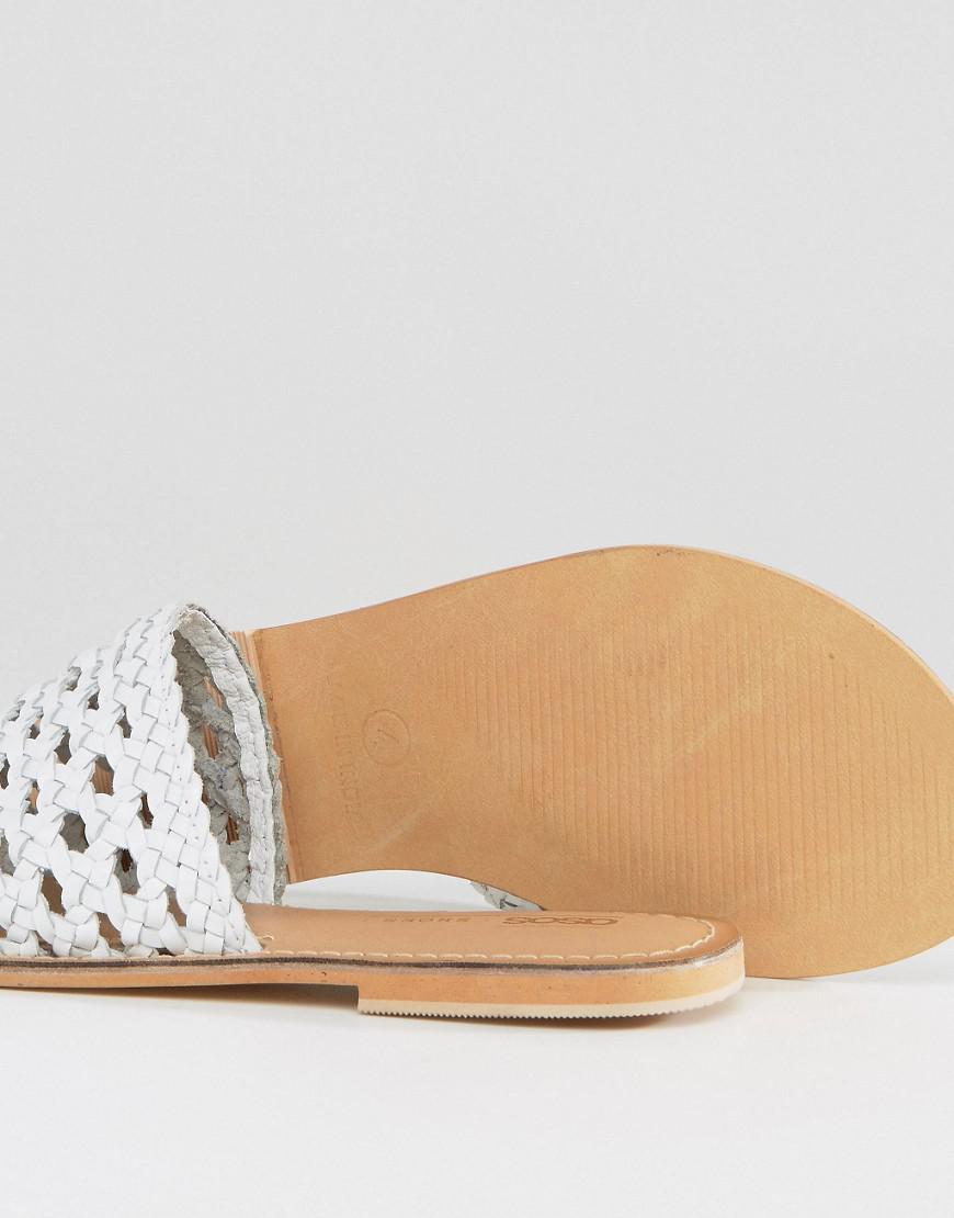 white leather sliders