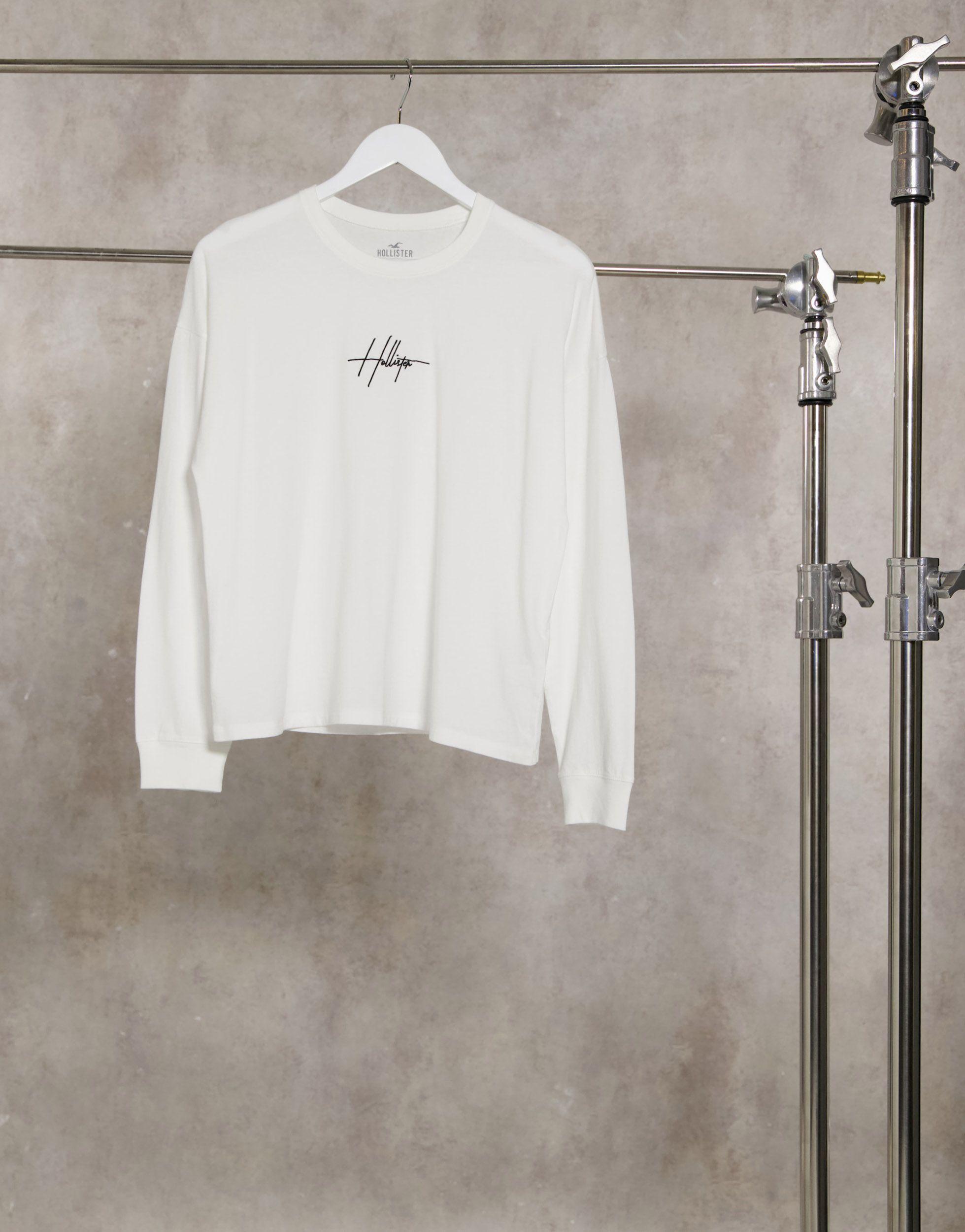 Hollister Langarmliges T Shirt Mit Gesticktem Logo Vorne In Weiss Lyst