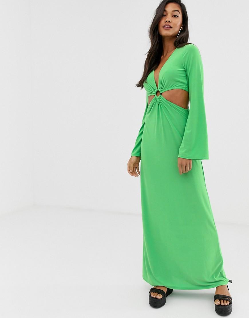 ASOS Maxi Dress With Flared Sleeves And Ring Detail in Green Lyst