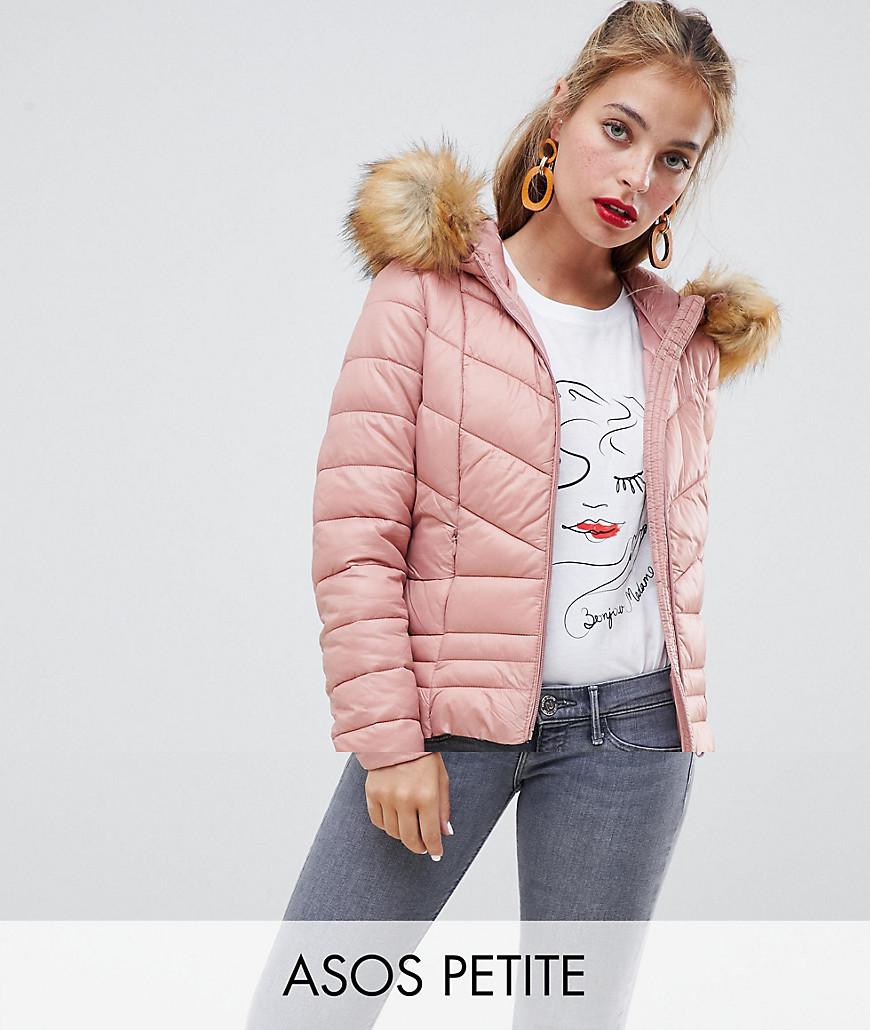 Vero Moda Faux Fur Hooded Padded Jacket in Pink - Lyst