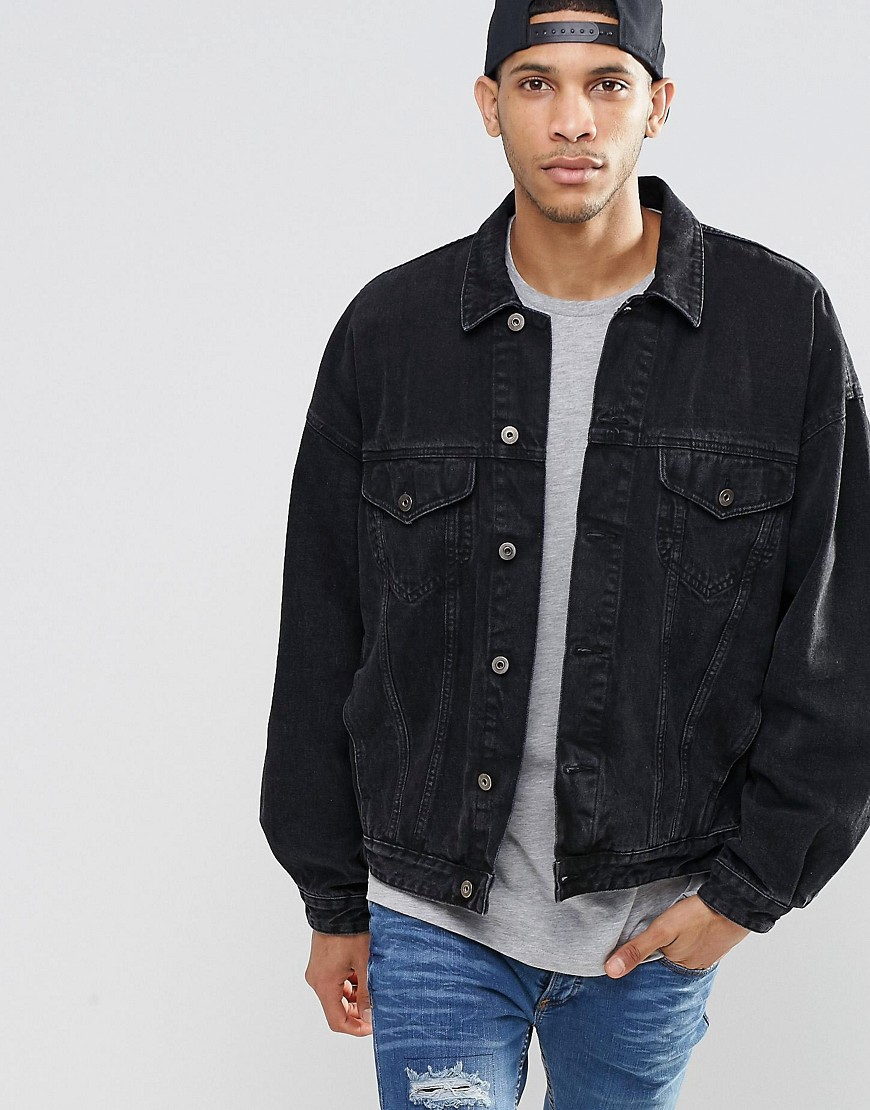 oversized washed black denim jacket