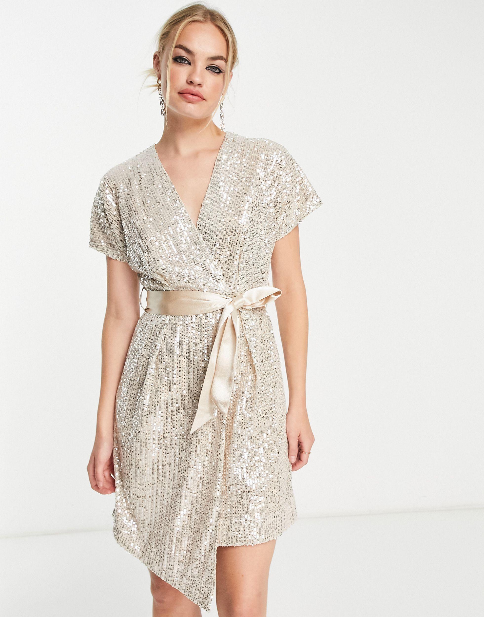 Closet Kimono Wrap Sequin Mini Dress in White Lyst