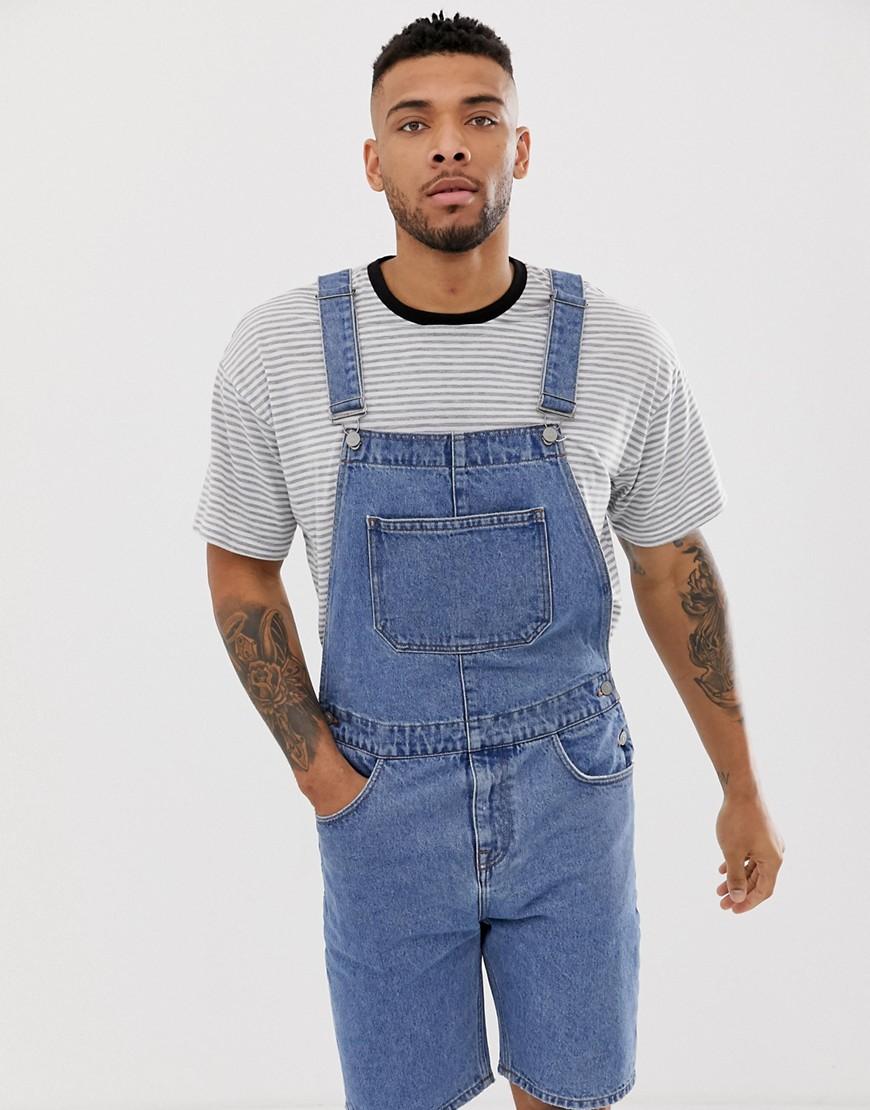 ASOS Denim Dungaree Shorts In Mid Wash in Blue for Men - Lyst