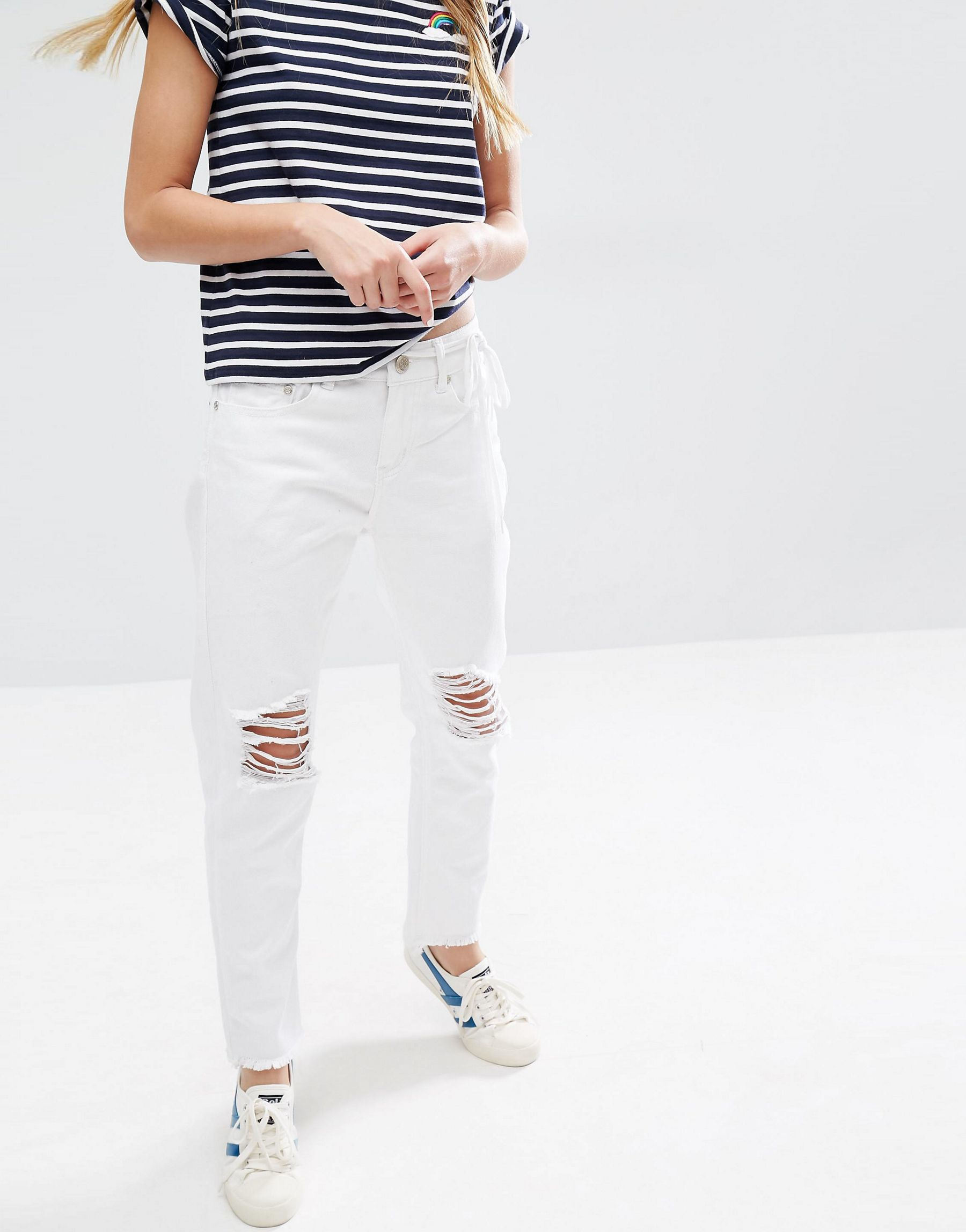 white distressed mom jeans