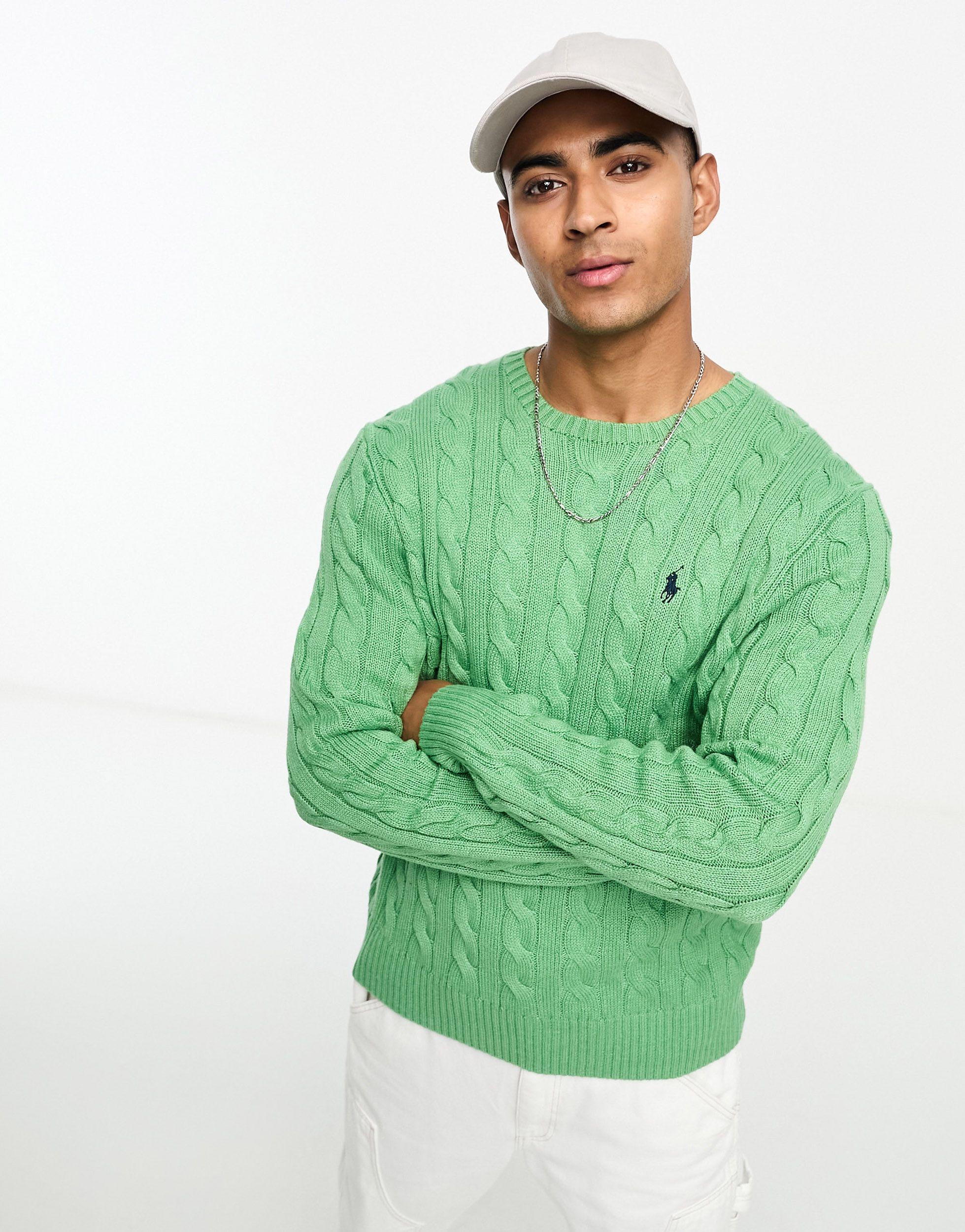 Polo Ralph Lauren Gebreide Katoenen Trui Met Kabels En Icoonlogo in het Groen voor heren Lyst NL