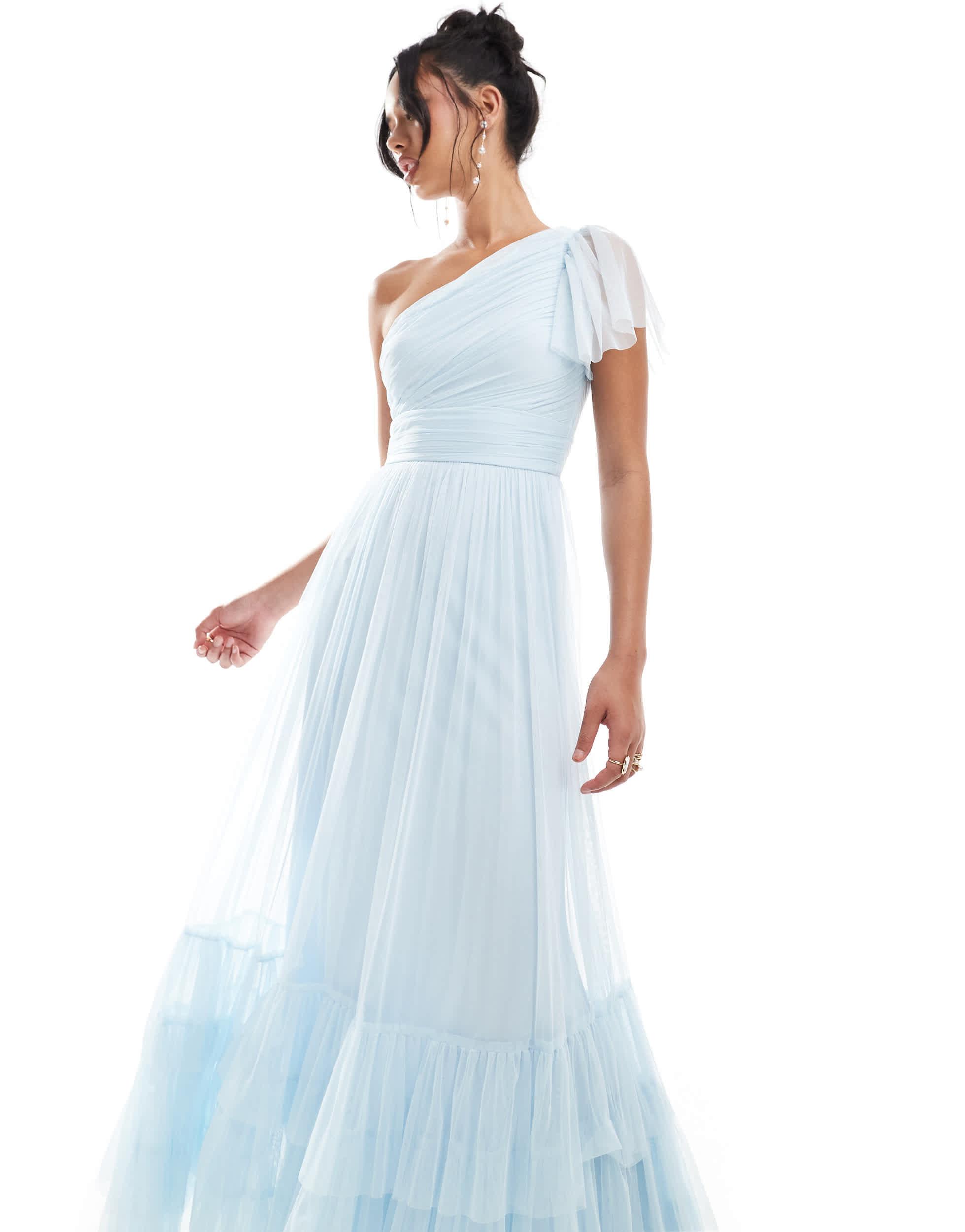 LACE & BEADS Bridesmaid Madison One Shoulder Tulle Maxi Dress in Blue |  Lyst Australia