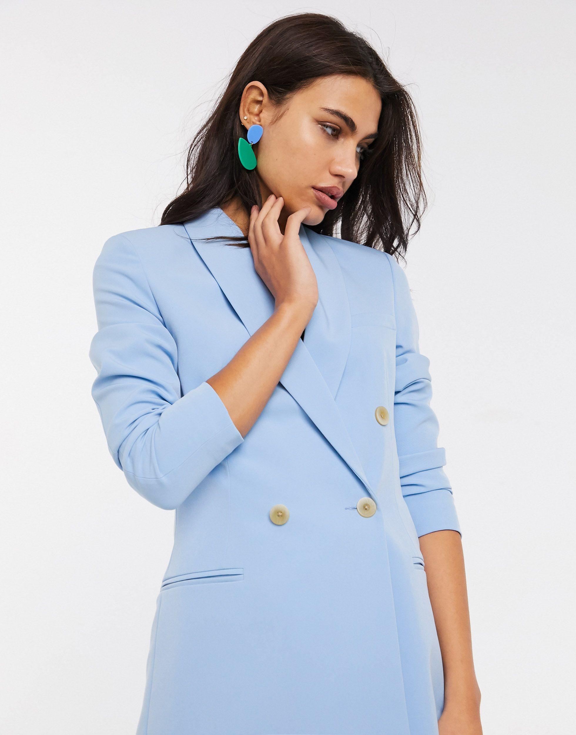 Stradivarius Synthetic Double Breasted Blazer Dress in Blue | Lyst