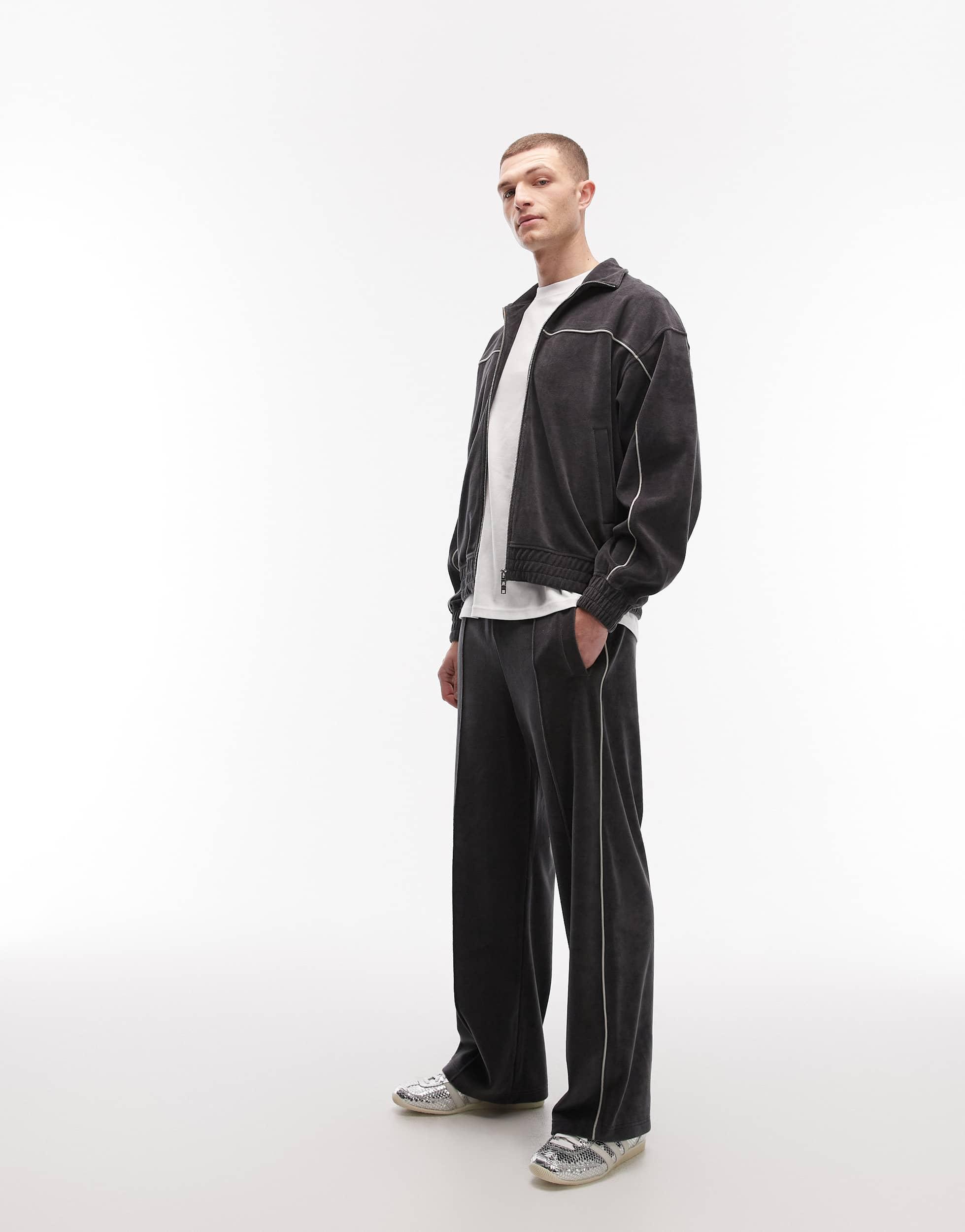 Weekday Co-ord Velour Track Jacket in Black for Men | Lyst