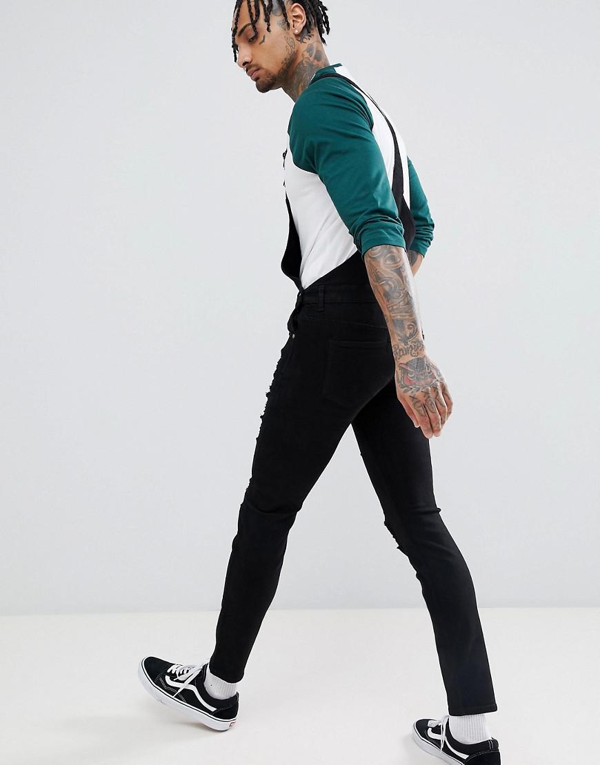 dr denim ira skinny ripped overall jeans in black