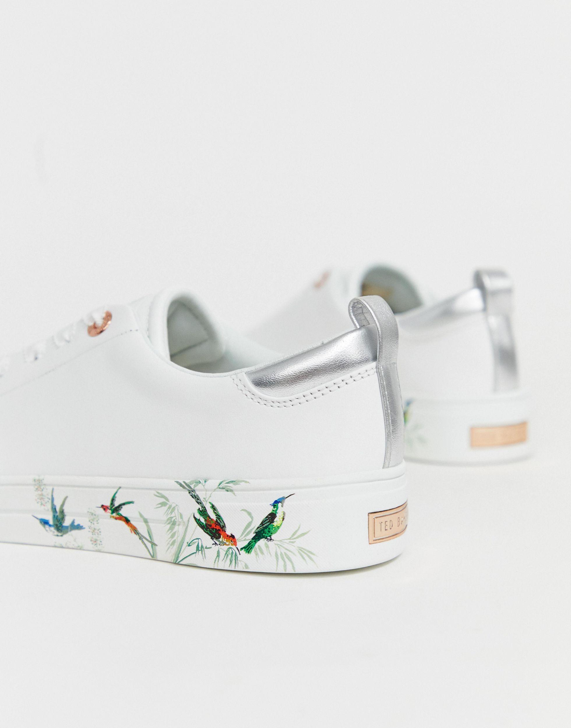 Ted Baker White Leather Floral Sole Sneakers - Lyst