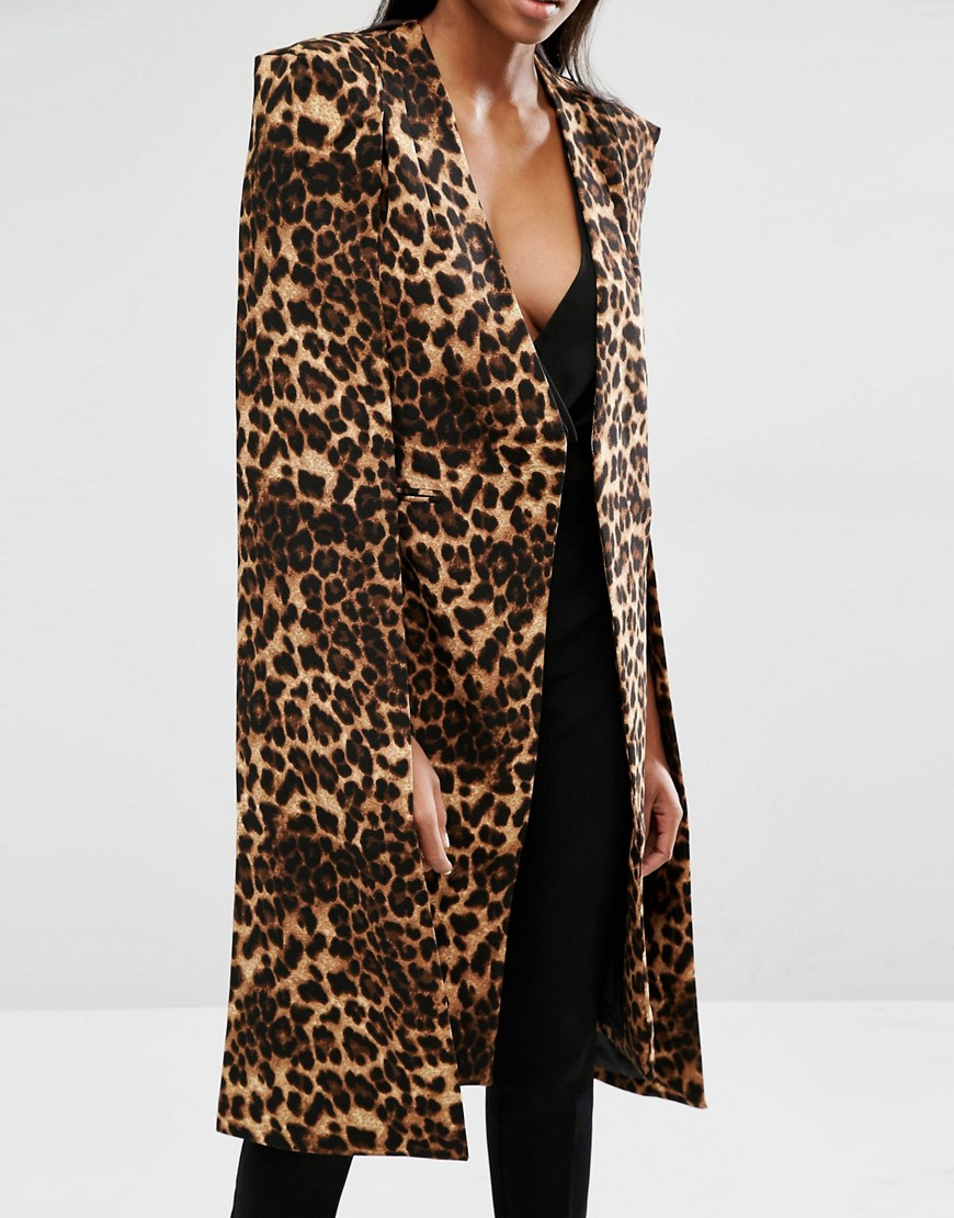 collarless leopard print coat