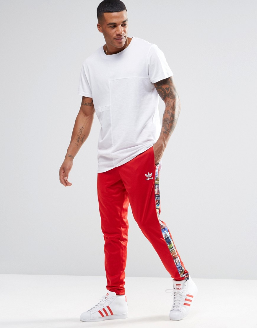 men's red adidas joggers