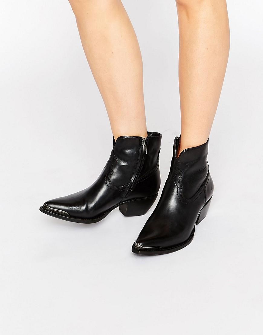 Frye Shane Tip Short Western Leather Heeled Ankle Boots in Black | Lyst