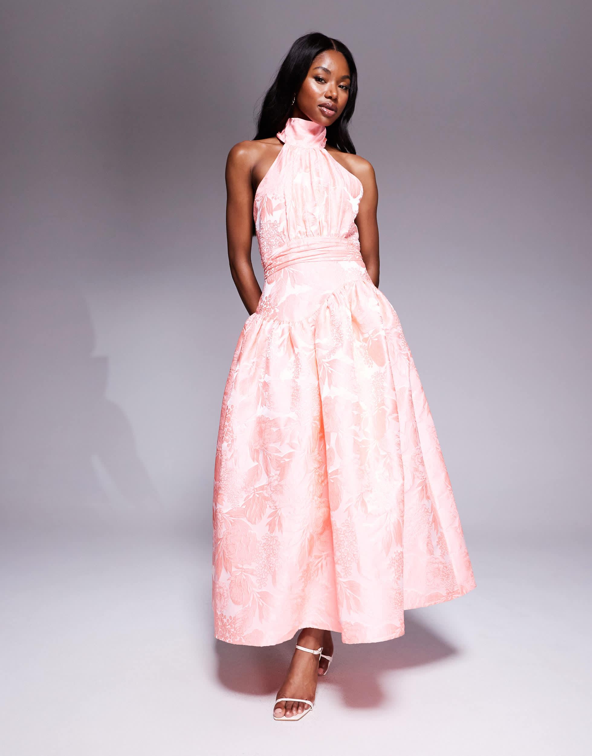 green emerald velvet dress Rent Asos Design Pleated Pinny Maxi Dress With Satin Wrap Waist In Pink