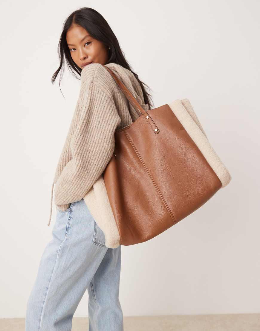 New Look Borg Side Tote Bag in Brown Lyst UK