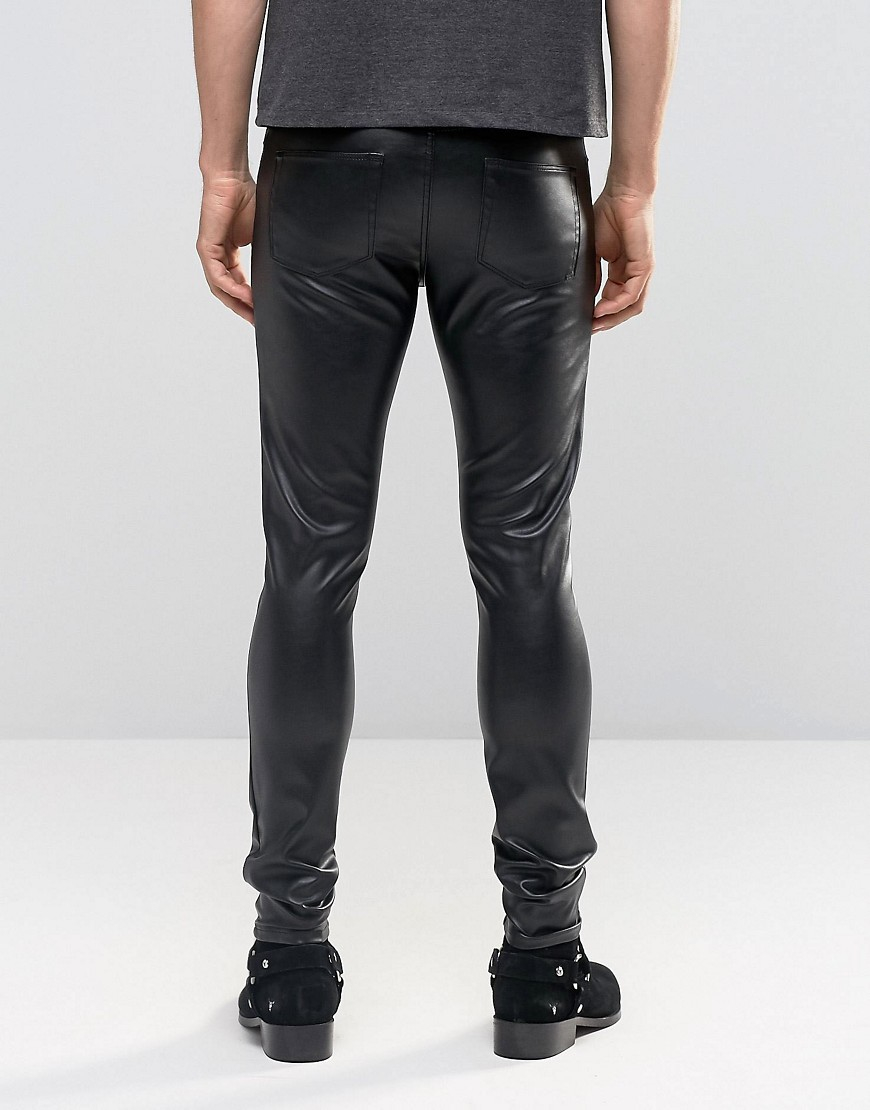 ASOS Denim Extreme Super Skinny Jeans In Faux Leather in Black for Men |  Lyst
