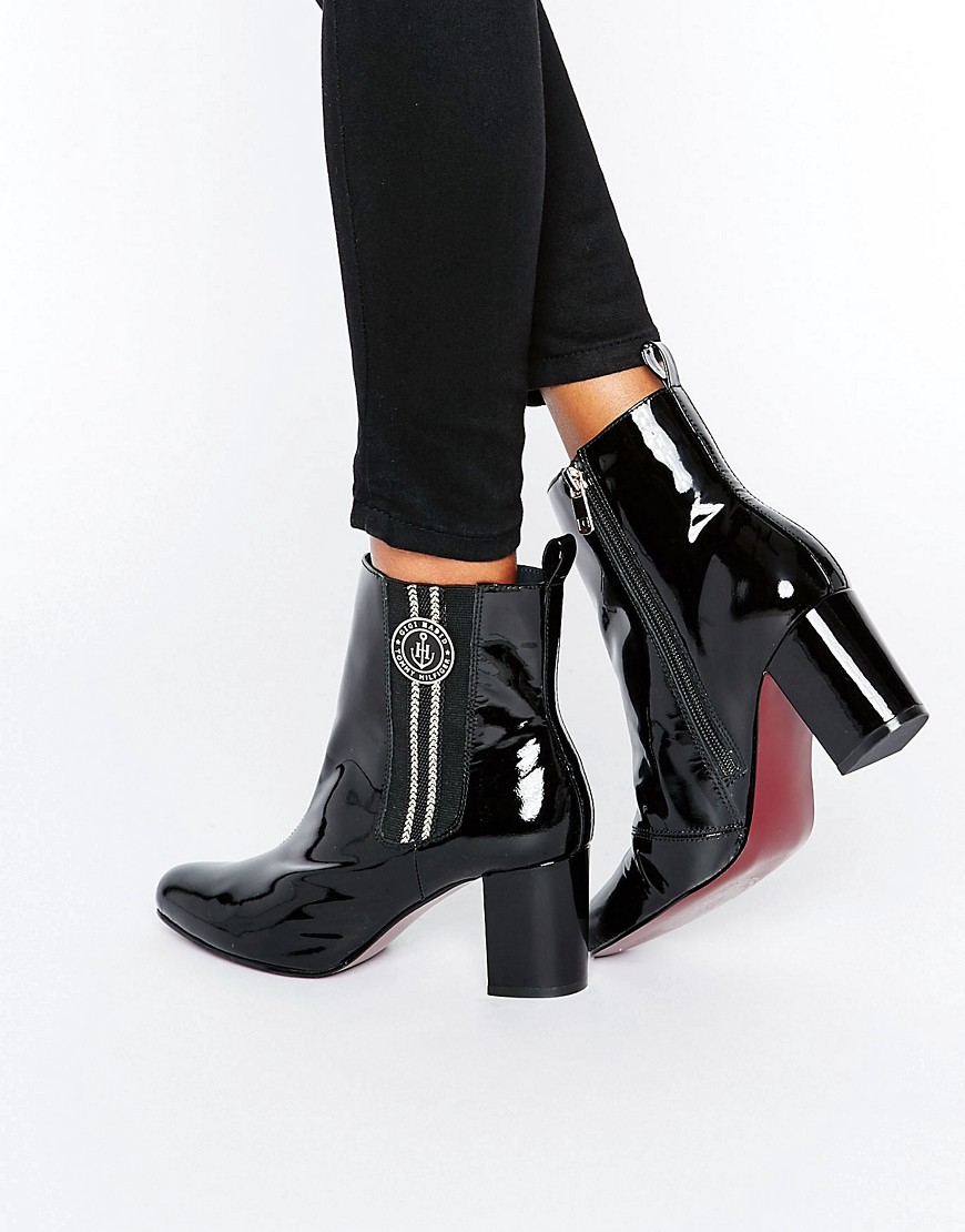 Tommy Hilfiger Leather Gigi Hadid Elastic Heeled Ankle Boots in Black - Lyst