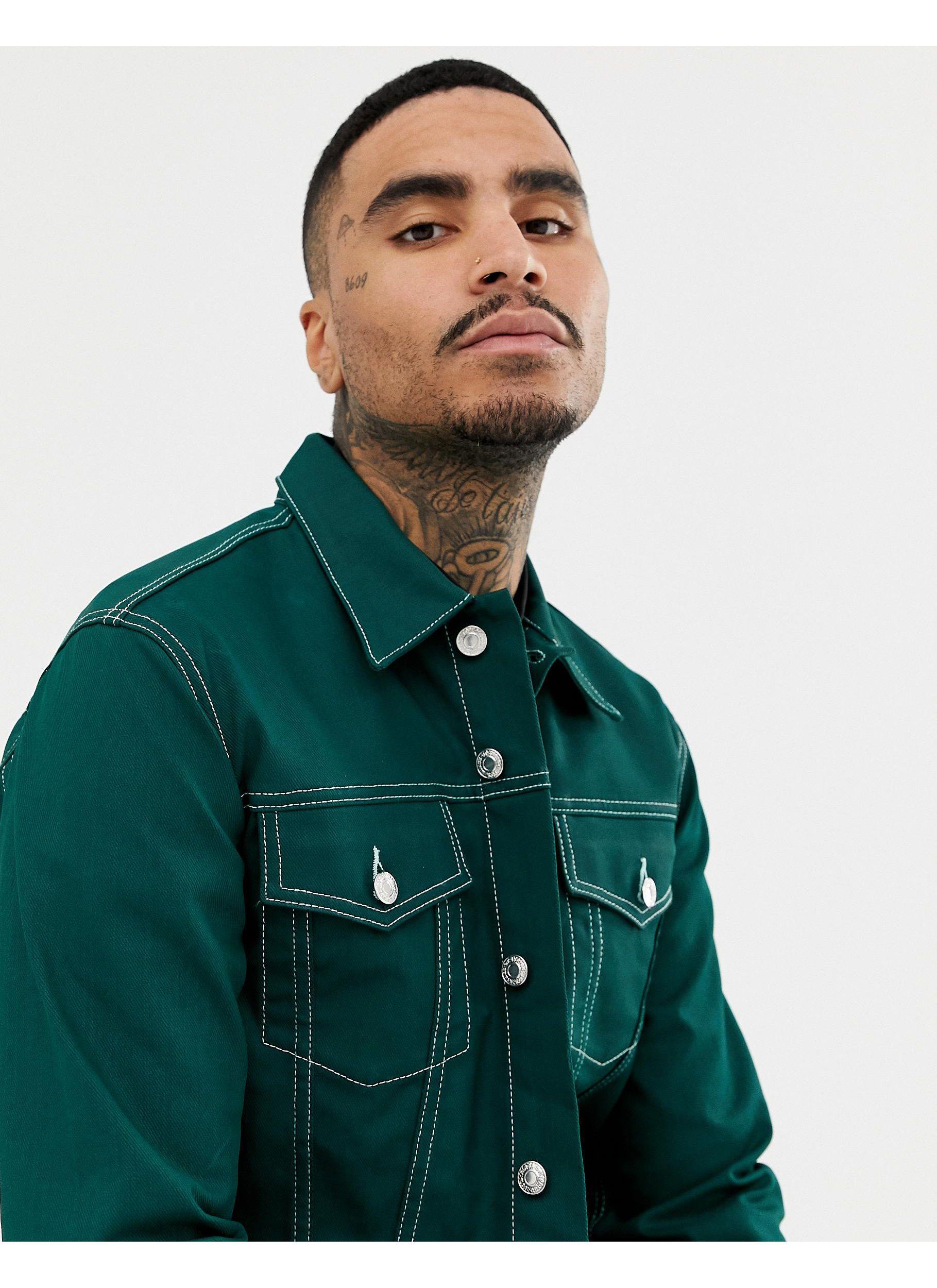 Kings Of Indigo Organic Contrast Stitching Denim Jacket in Green for Men |  Lyst