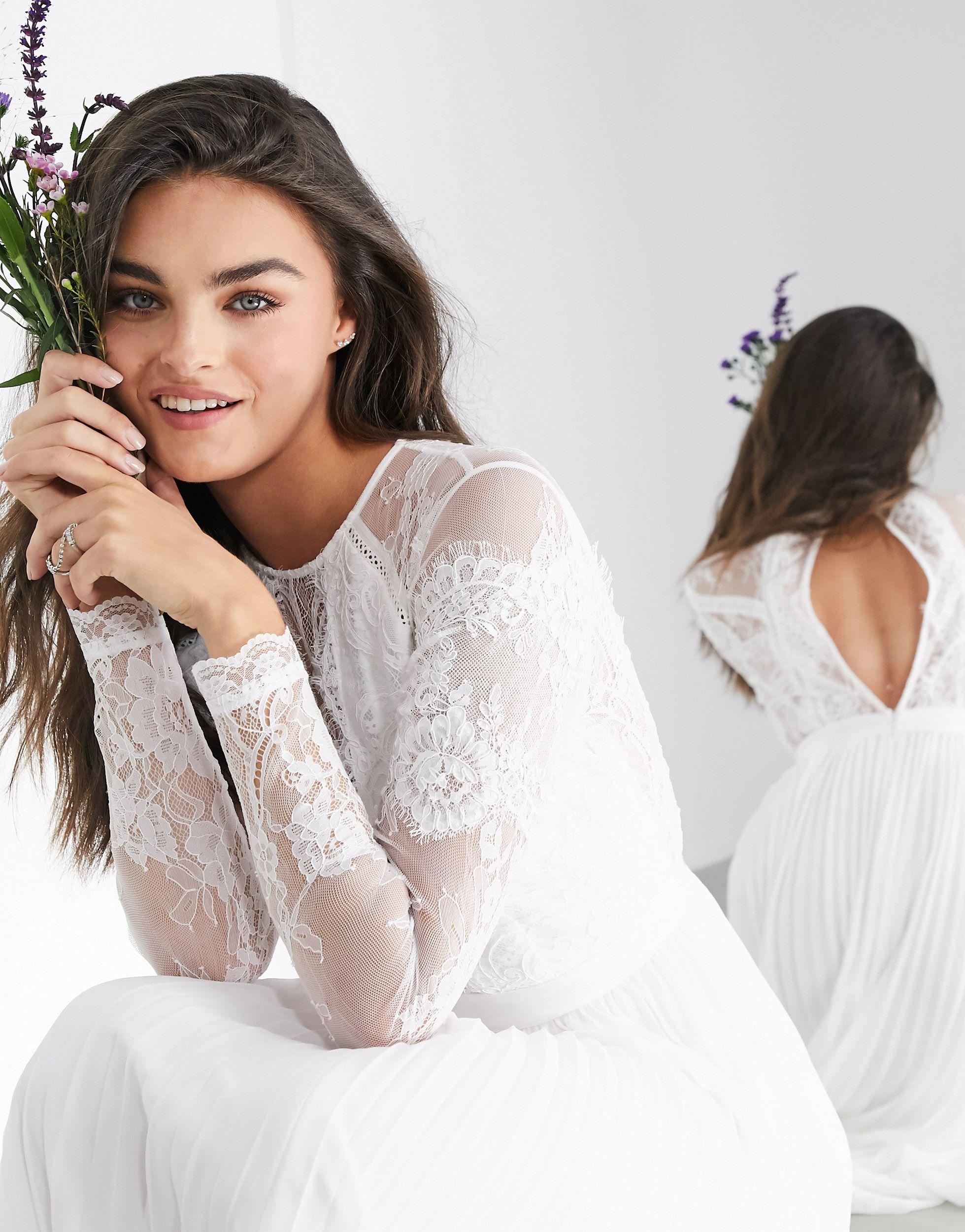 ASOS Iris Lace Bodice Wedding Dress With Pleated Skirt-white | Lyst