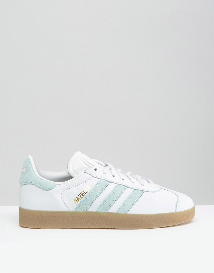 adidas Originals Leather Originals White And Mint Gazelle Trainers With Gum  Sole | Lyst