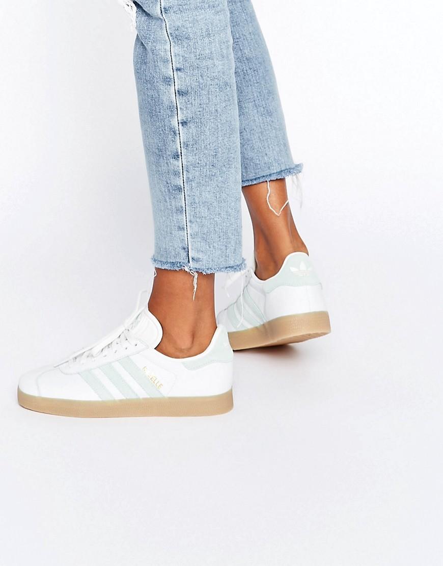 adidas Originals White And Mint Gazelle Trainers With Gum Sole Lyst