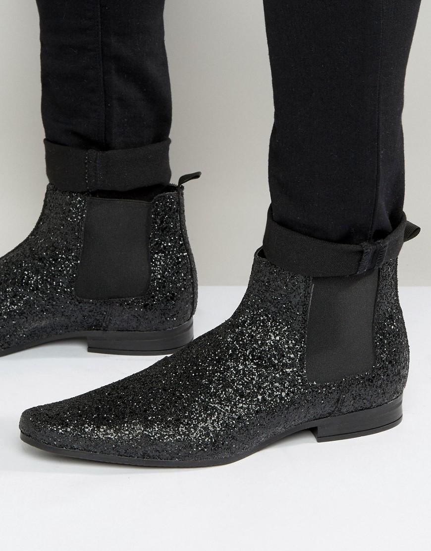 ASOS Denim Chelsea Boots In Black Glitter for Men - Lyst