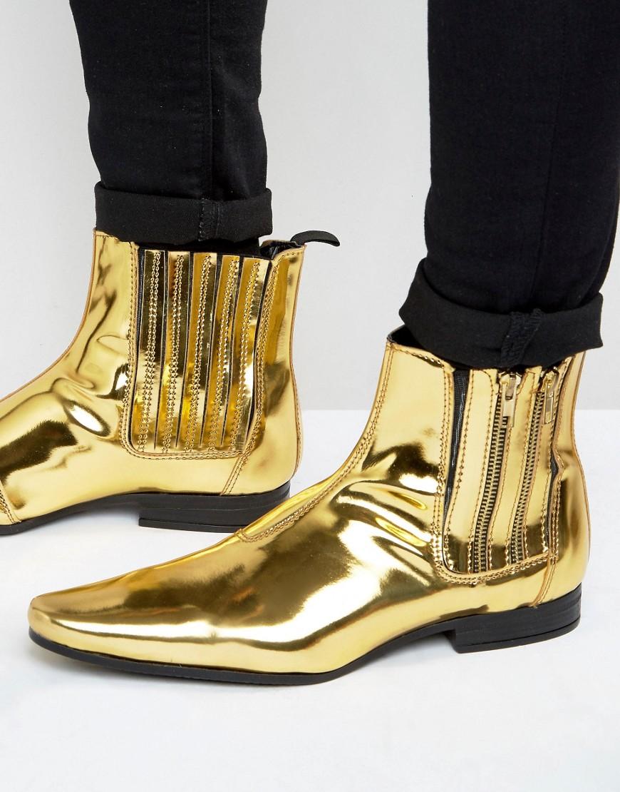 ASOS Chelsea Boots In Gold With Double Zip in Metallic for Men | Lyst