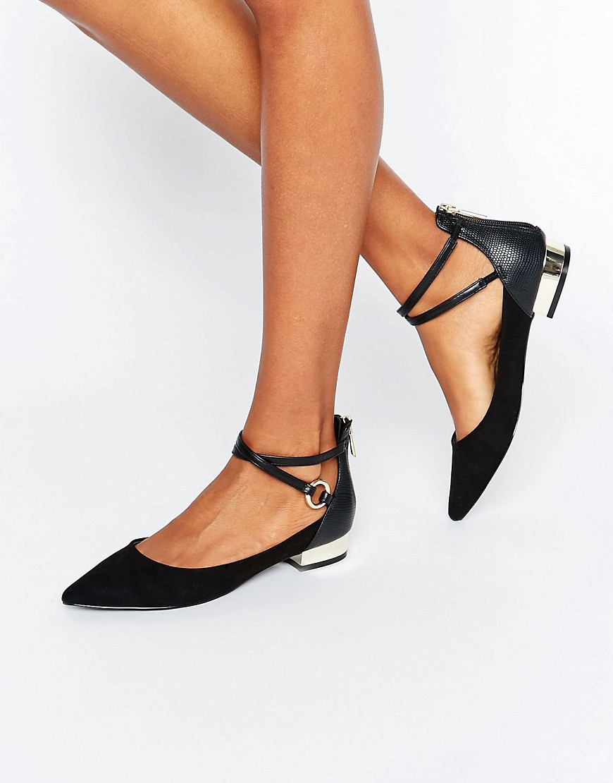 Aldo Biacci Ankle Strap Plated Heel Flat Shoes in Black | Lyst