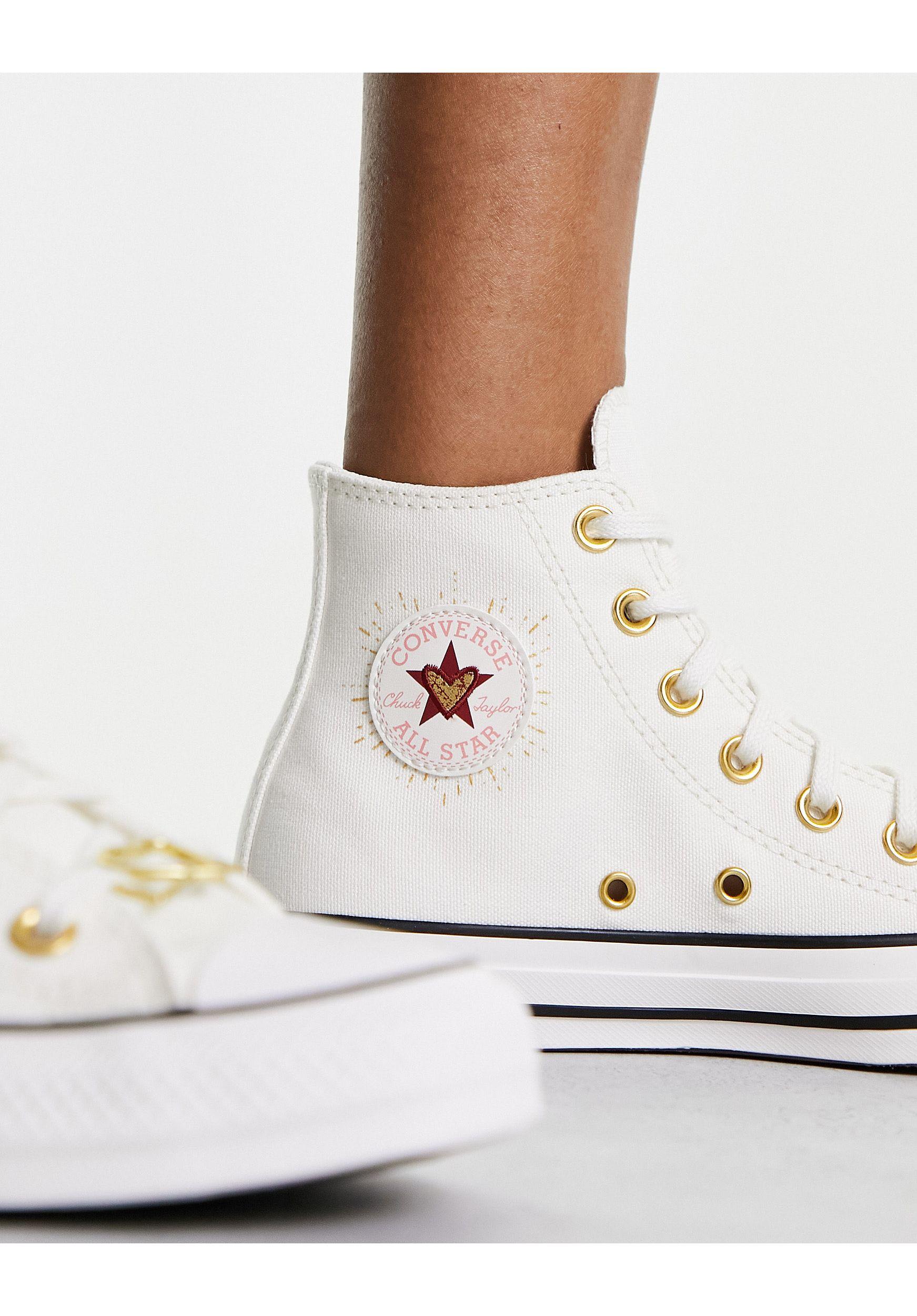 Converse Chuck Taylor All Star Heart Embroidery Sneakers in White for Men |  Lyst