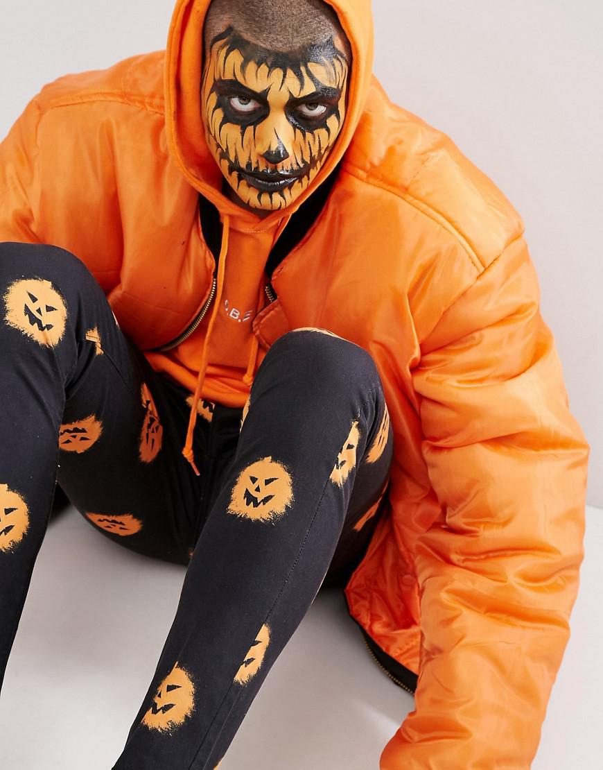 ASOS Cotton Halloween Skinny Pants With Pumpkin Print in Black for Men