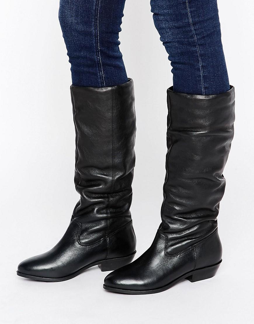 Office Hazel Slouch Flat Leather Knee Boots in Black - Lyst