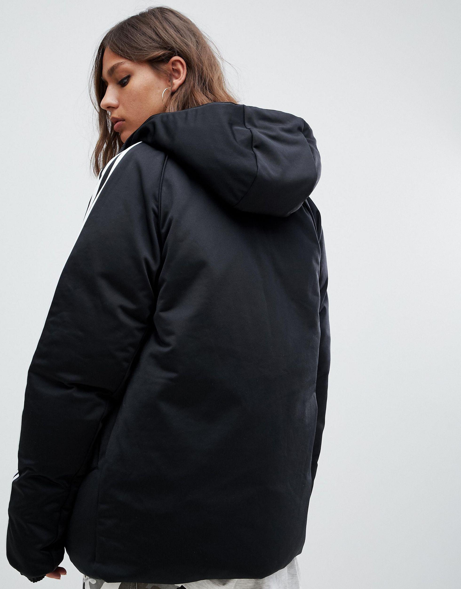Adidas originals three stripe reversible coat in black Clearance