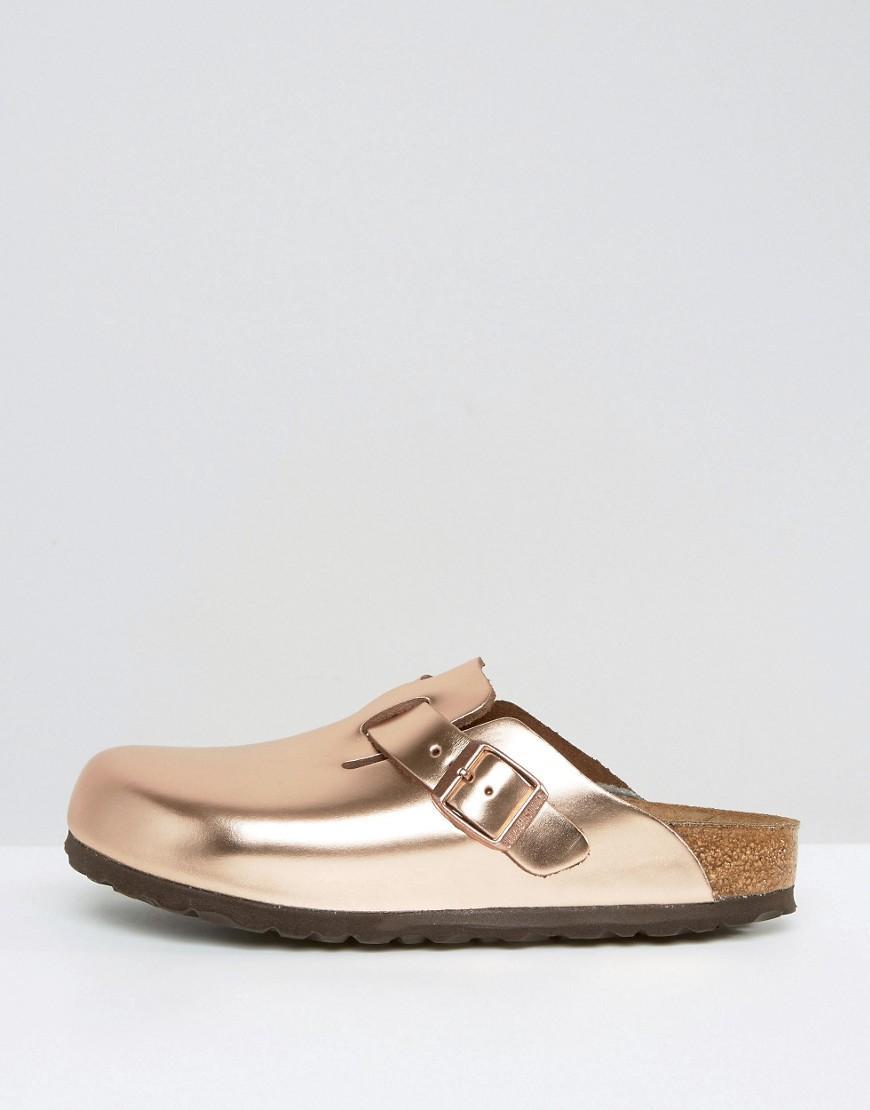 Birkenstock Boston Metallic Copper Narrow Fit Slip On Clogs | Lyst