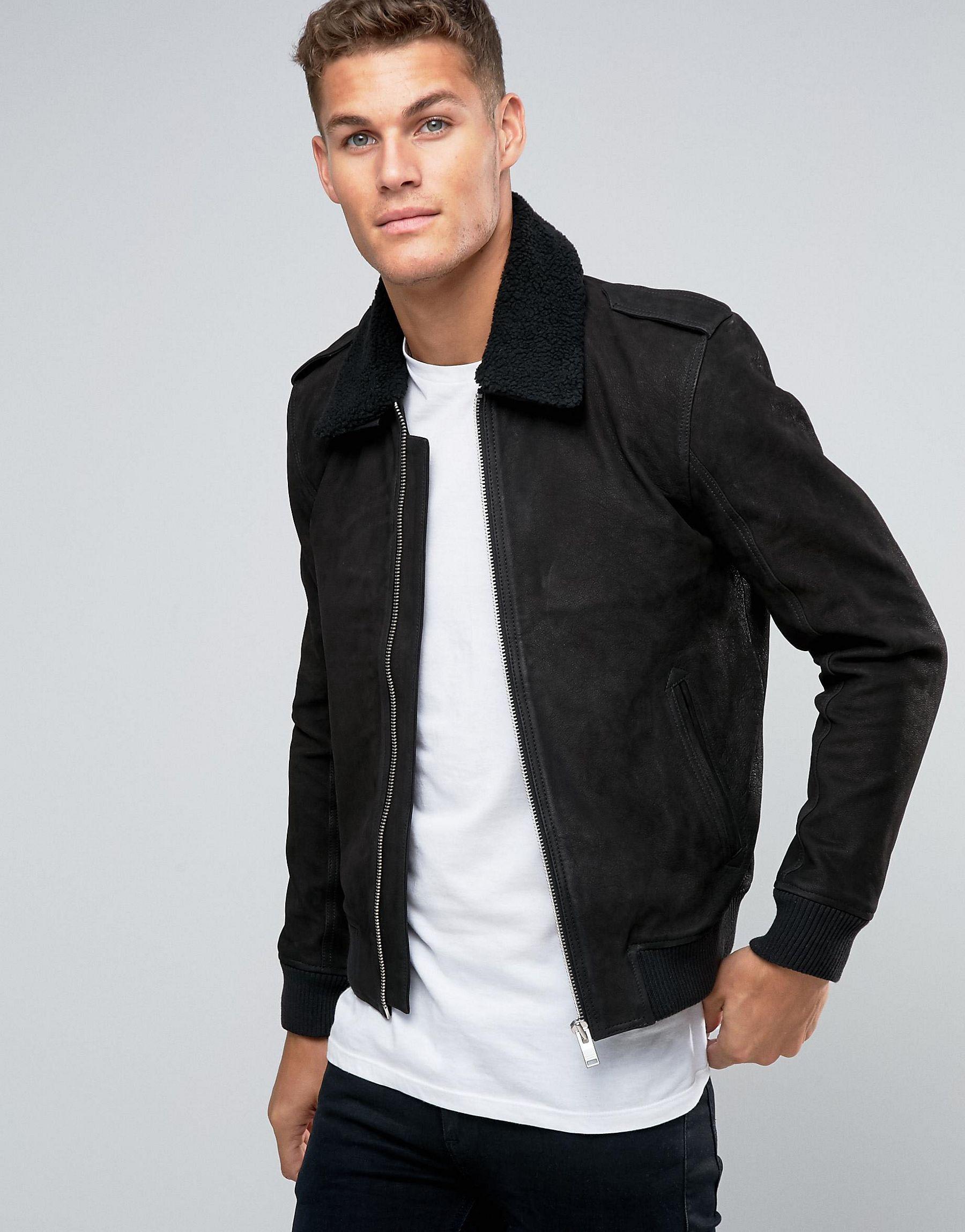 Selected Elected Homme Leather Flight Jacket With Removeable Borg ...