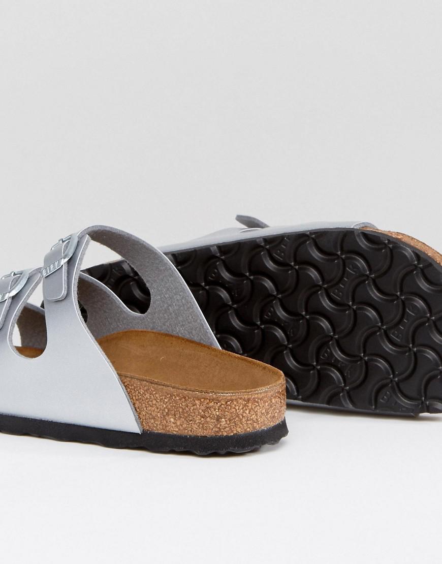 Florida Birko Silver Flat Sandals in | Lyst