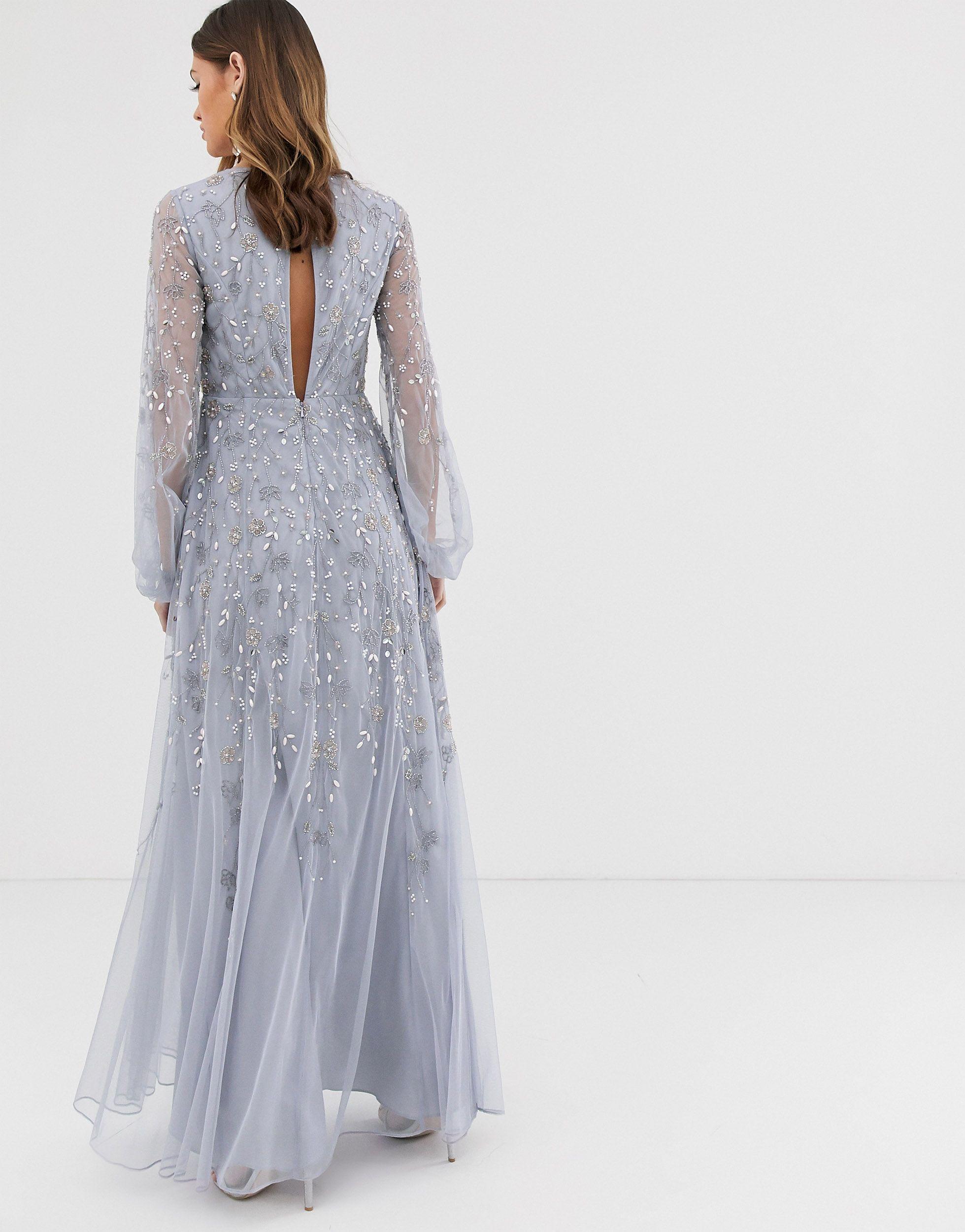 ASOS Synthetic Maxi Dress With Blouson Sleeve And Delicate Floral