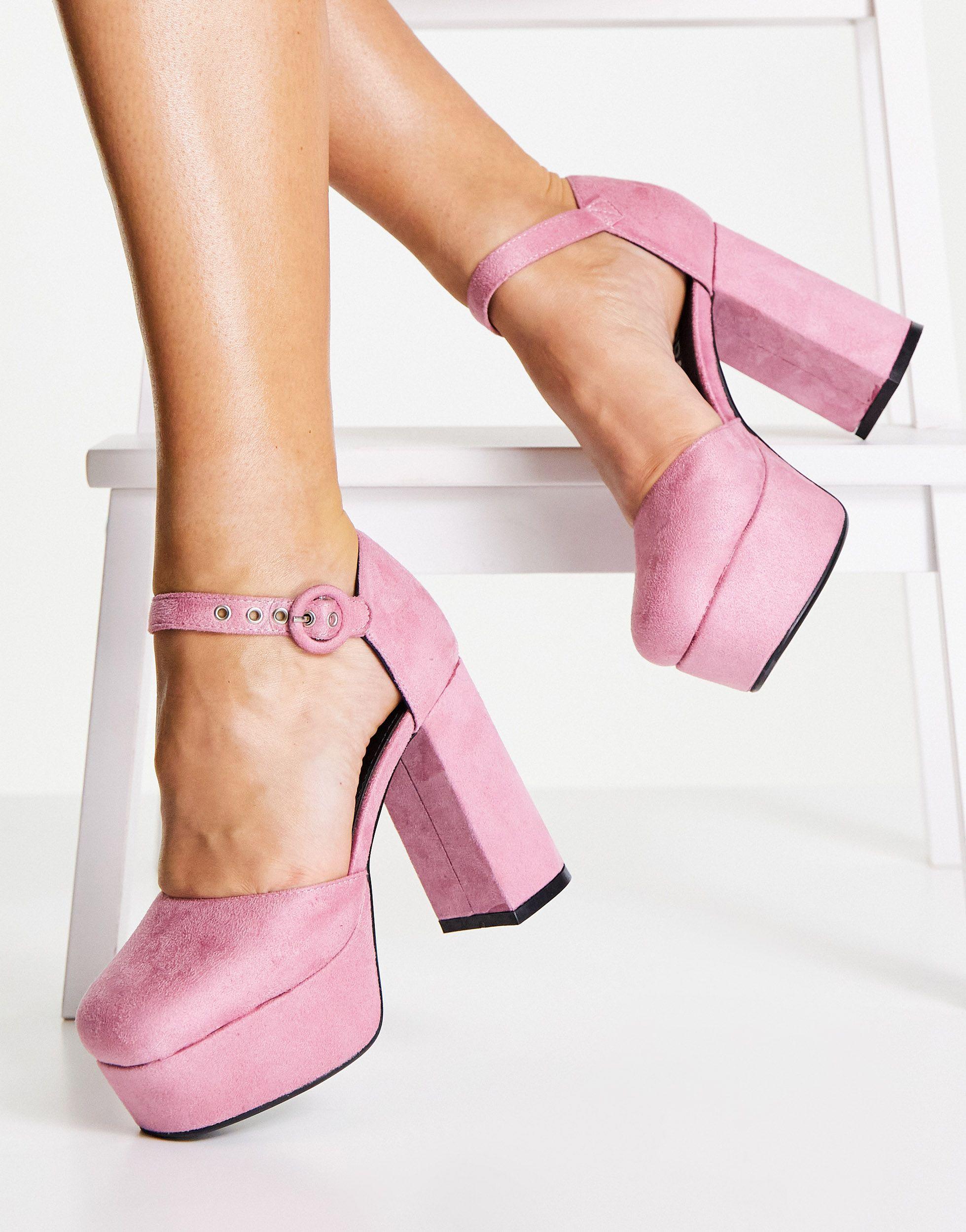 Women's Large Ankle Bow High Heels - Pink