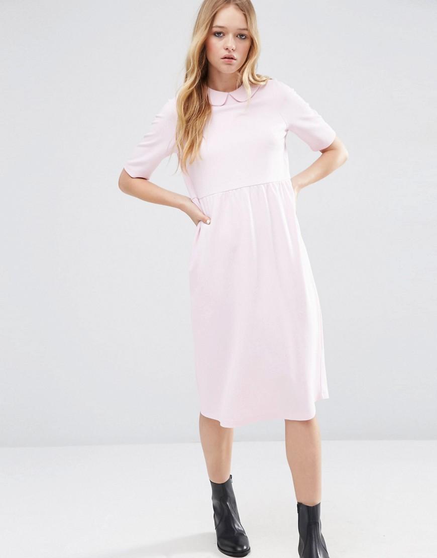 ASOS Peter Pan Collar Smock Structured Dress - Pink | Lyst