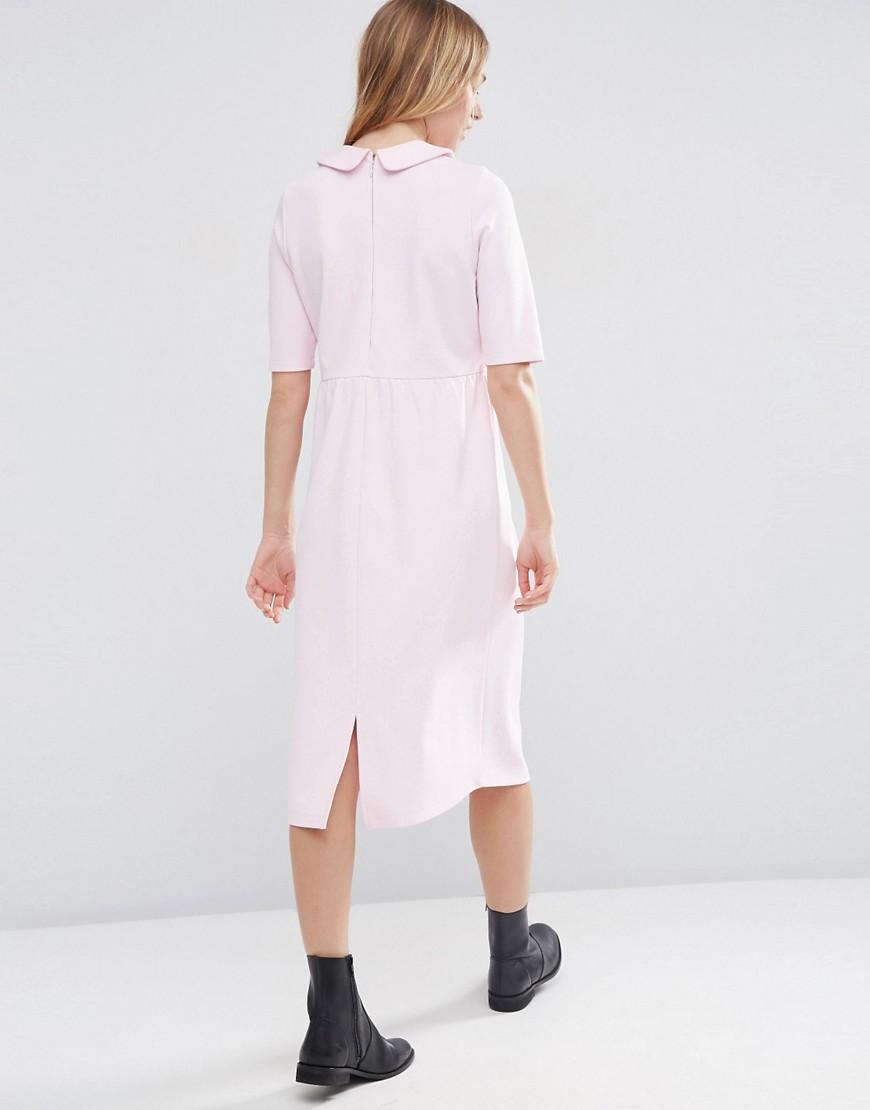 ASOS Peter Pan Collar Smock Structured Dress - Pink | Lyst