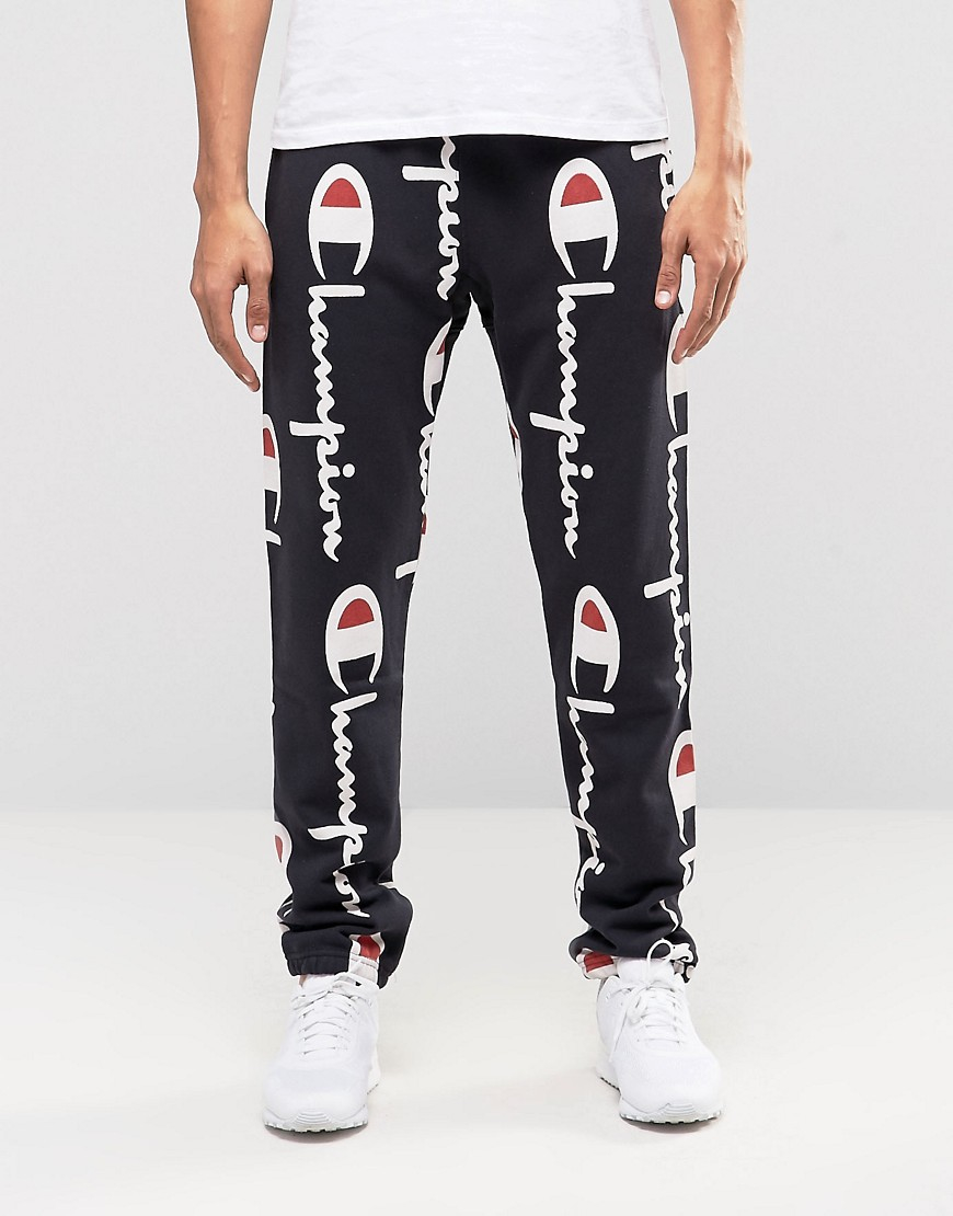 Champion Cotton Joggers With All Print Script Logo - Black for Men -