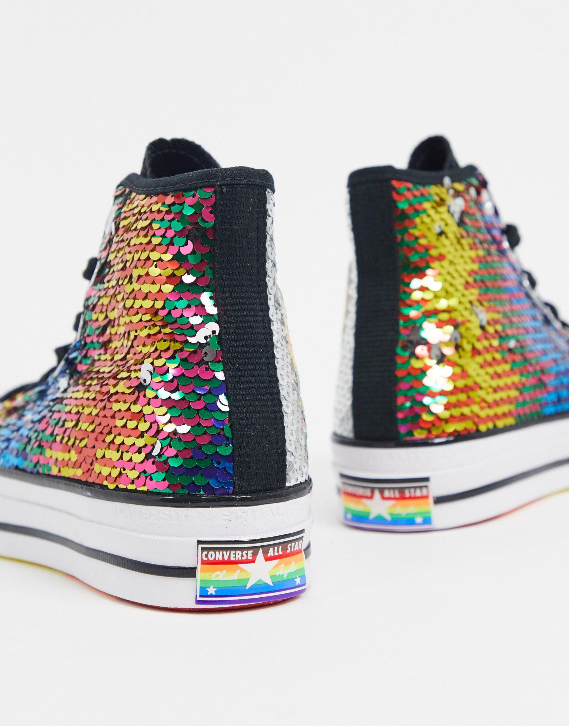 Converse Chuck 70 Hi Rainbow Sequin Sneakers in Blue | Lyst