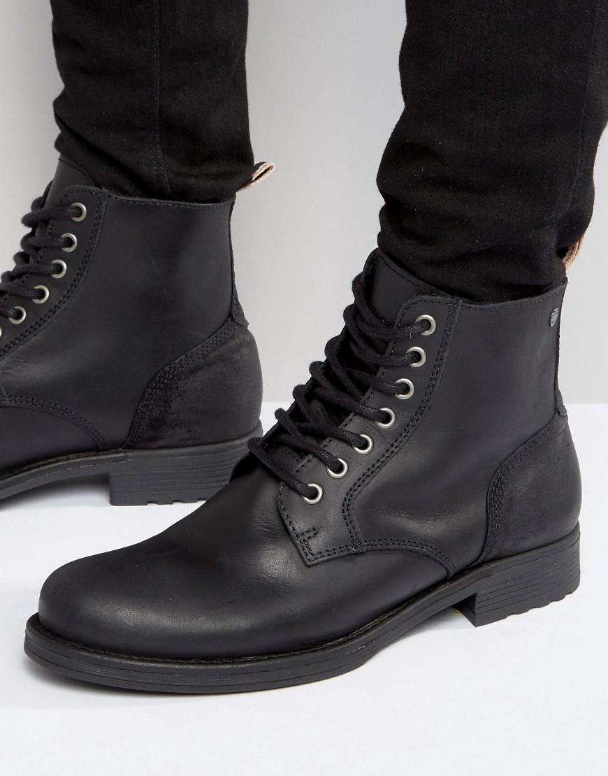 Jack & Jones Sting Leather Boots in Black for Men - Lyst