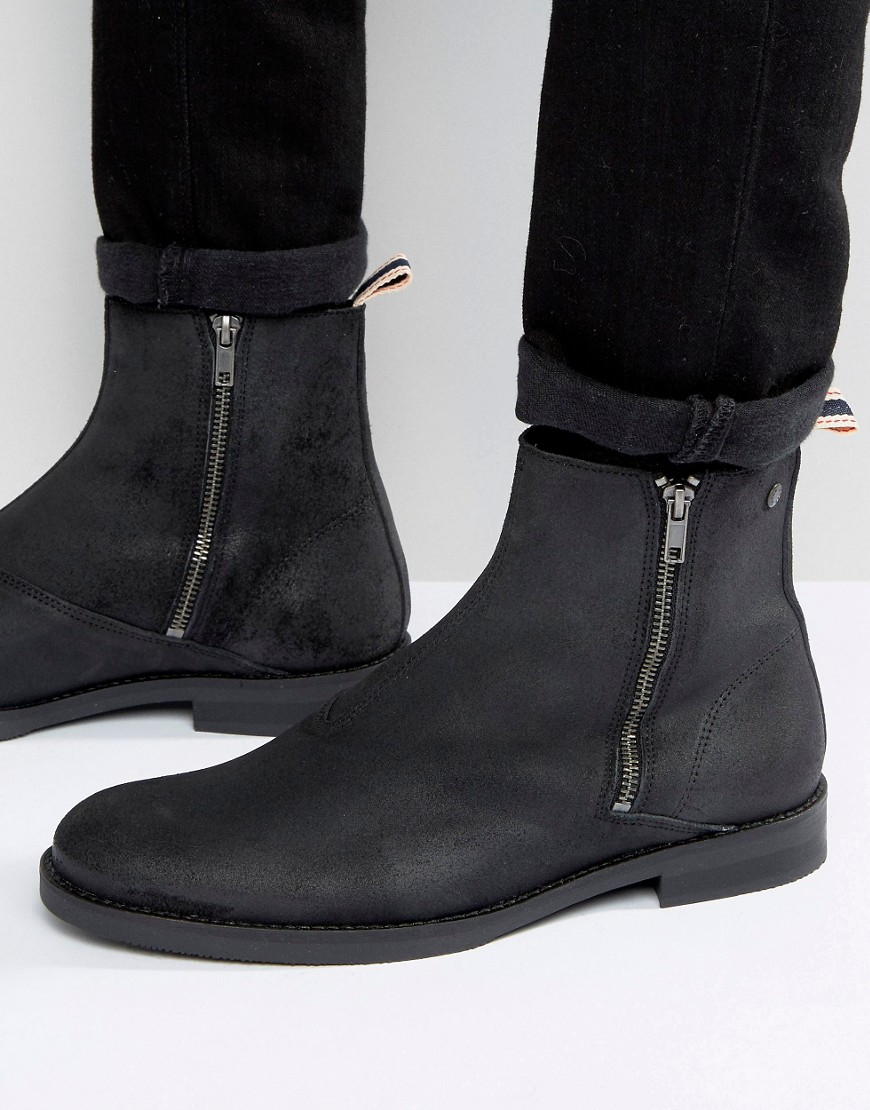 Jack & Jones Zippy Waxed Suede Boots in Black for Men - Lyst
