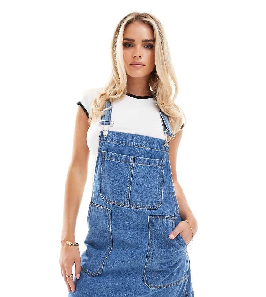 Don t Think Twice Dtt Petite Lucine Denim Pinafore Dress With Pockets in Blue Lyst UK