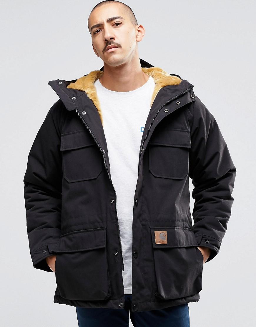 Carhartt WIP Mentley Jacket With Faux Fur Lining in Black for Men - Lyst