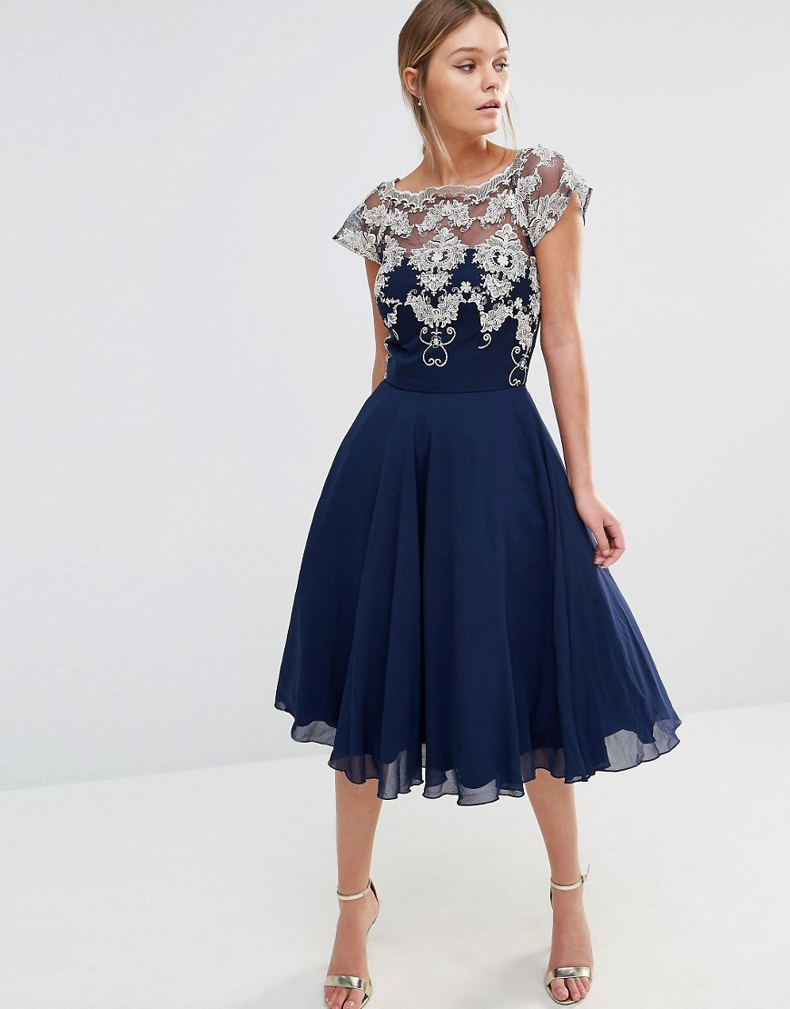 chi chi london navy lace midi dress