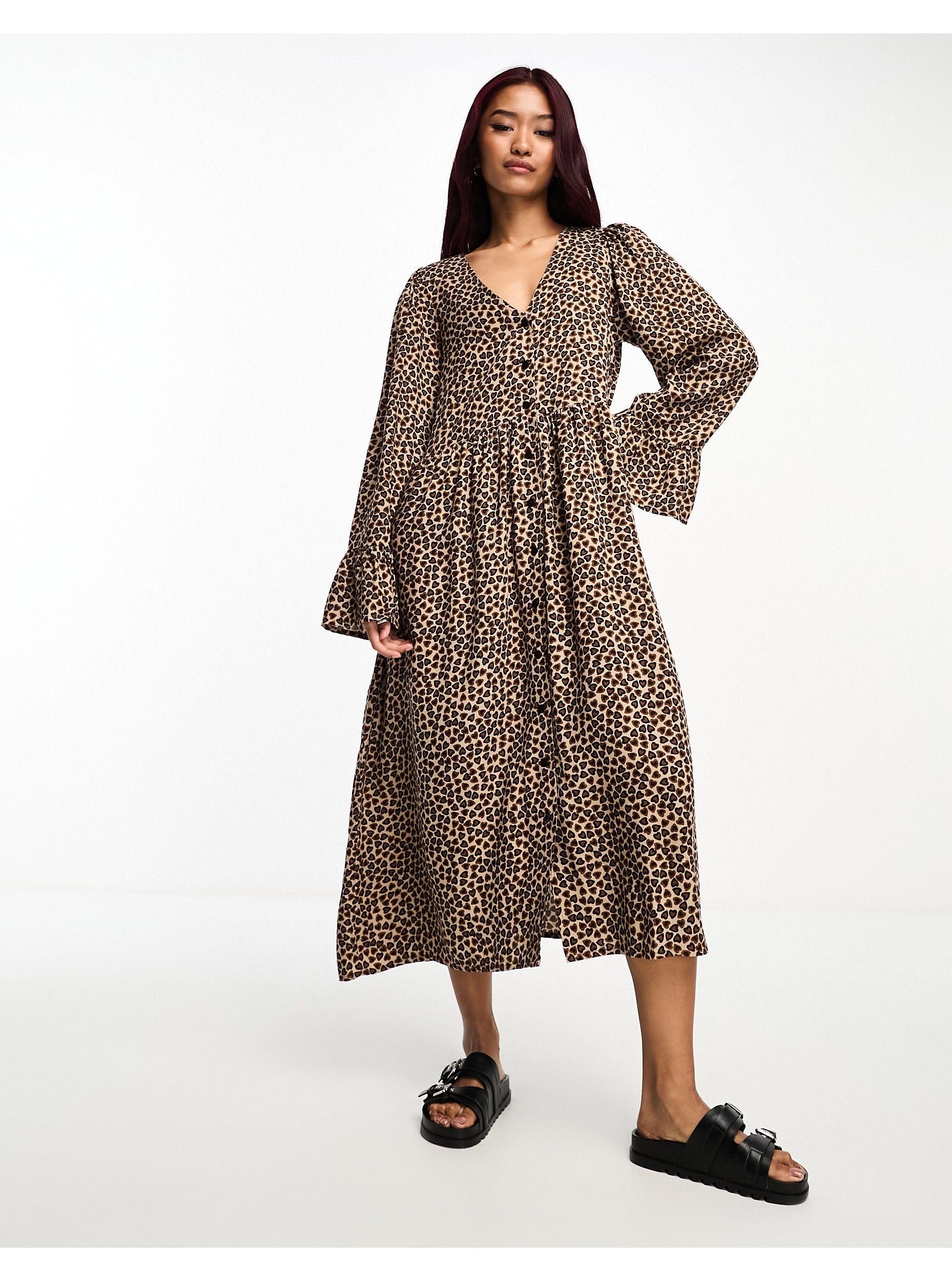 Monki Long Sleeve Smock Dress in Brown Lyst Australia