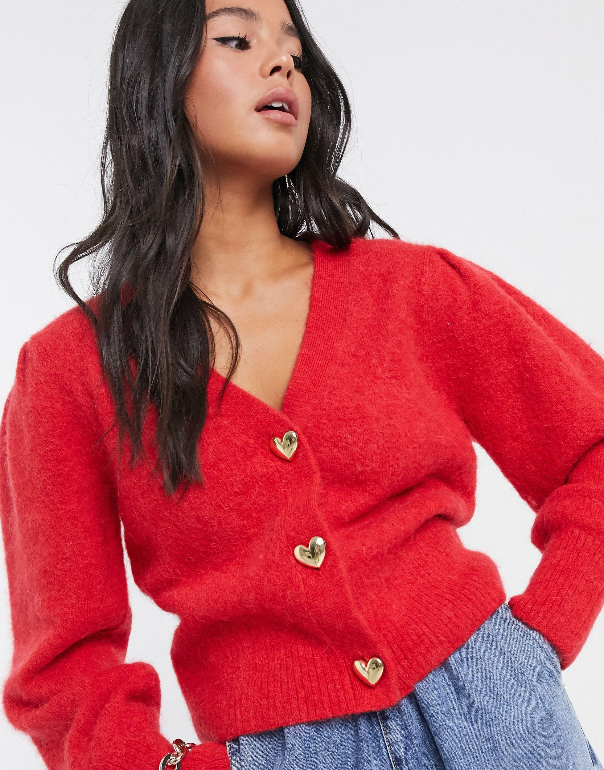 Cardigan con maniche a sbuffo e bottoni a cuore oro di Other